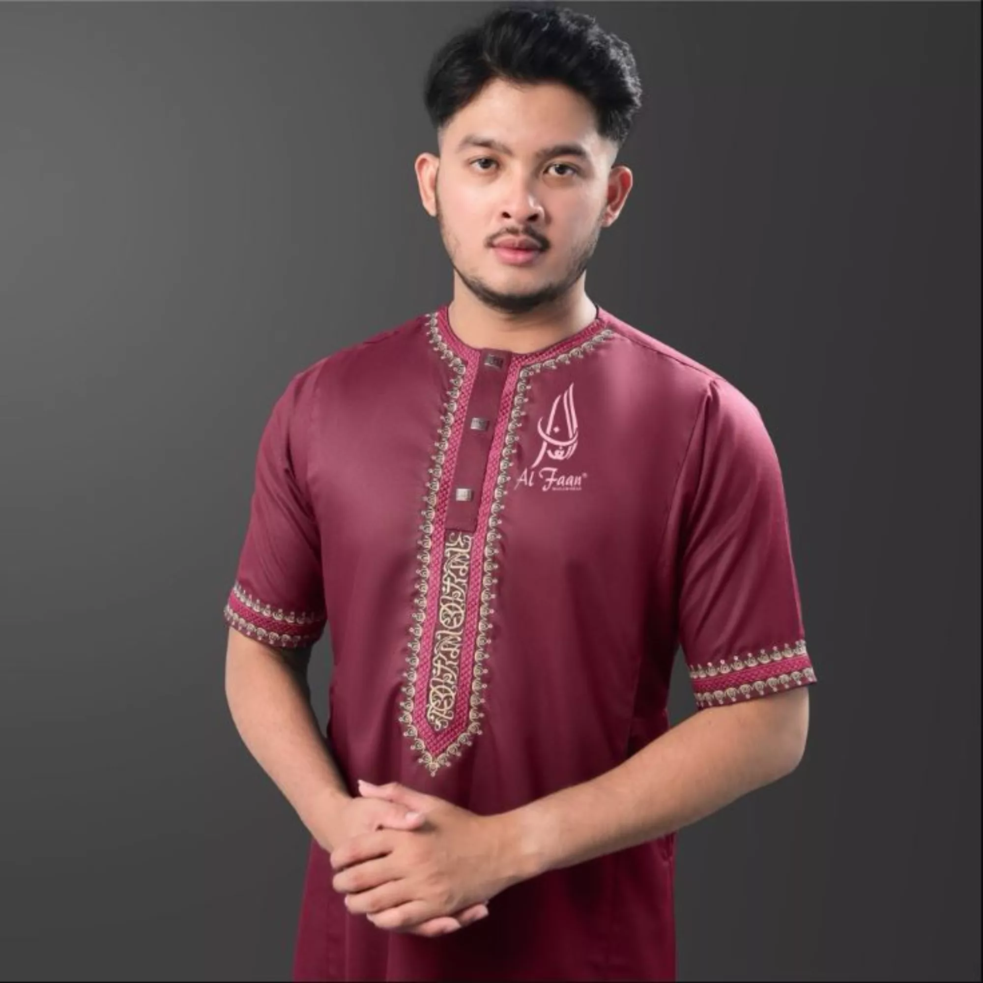 maroon alfaan gamis pria jubah pria muslim modern lebaran